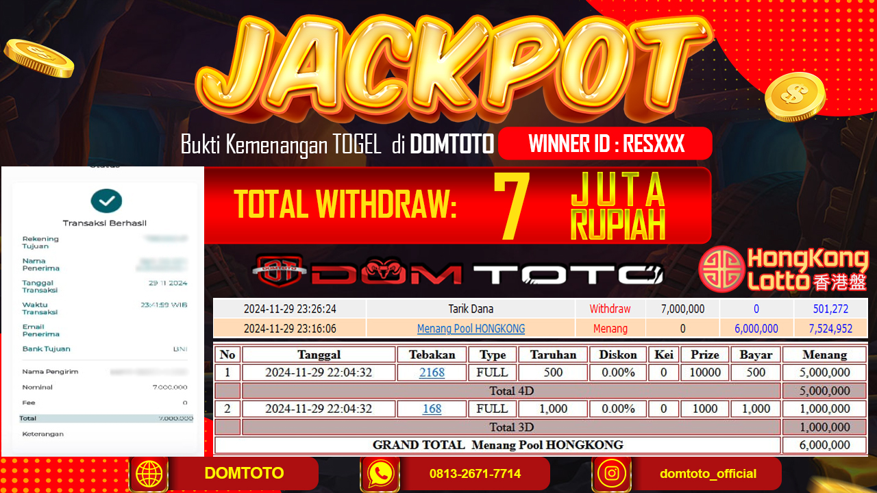 JACKPOT  TOGEL HONGKONG 29 NOVEMBER 2024
